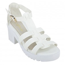 Estatos Faux Leather Block Heel Platform Sole Strappy White Gladiator Sandals for Women